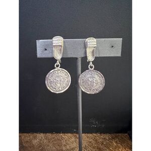 Vintage Temcha Mexican Silver Mayan Calendar dangle earrings